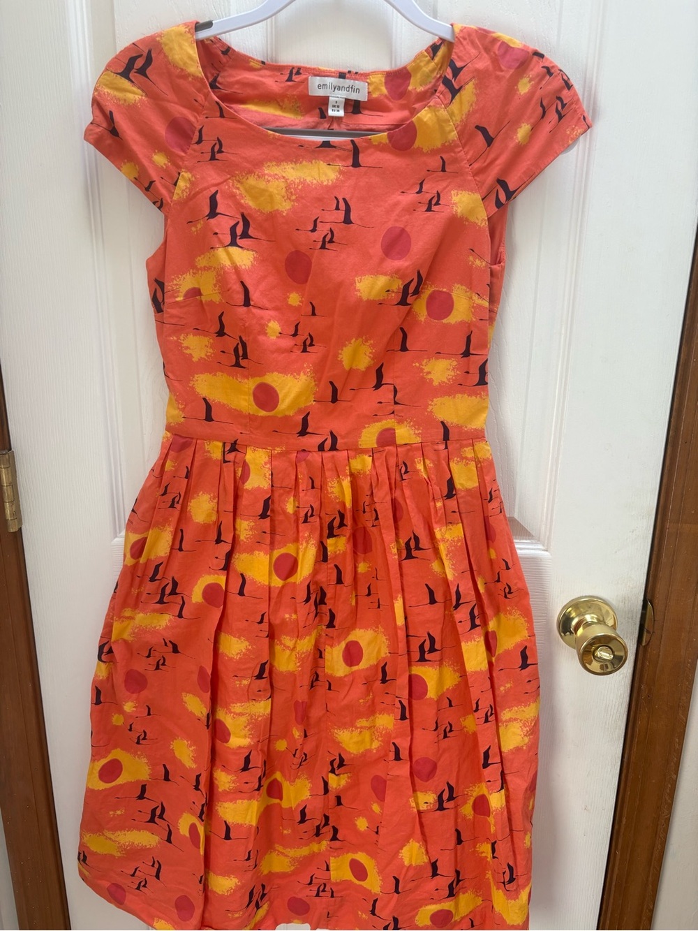 emilyandfin Coral Asymmetrical Women's Dress with Yellow Print